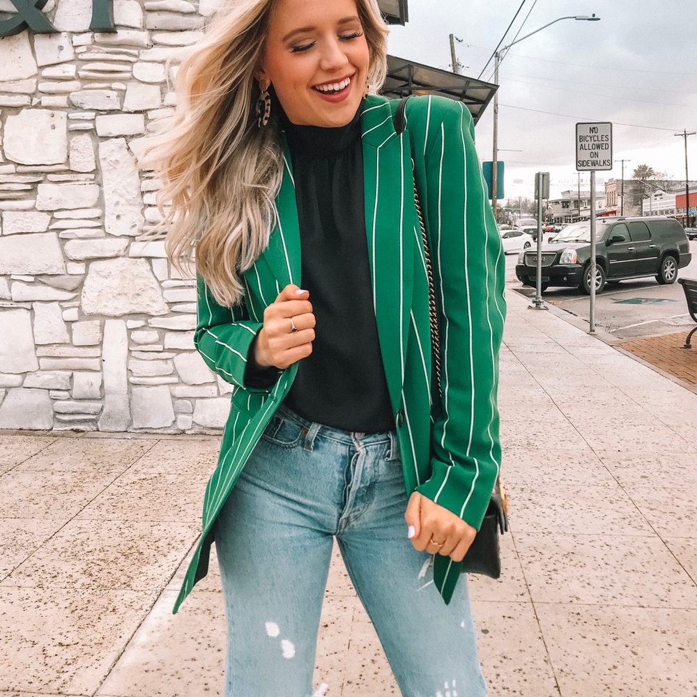 Green striped blazer